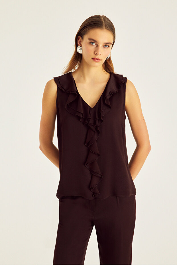 Fırfırlı Kahve Bluz - 2