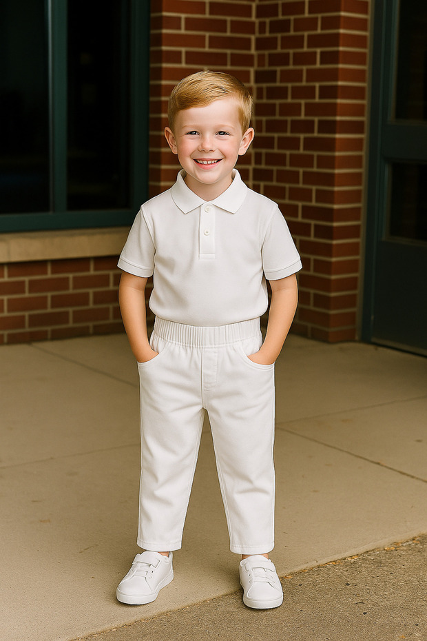 Boy's White Flexible Waist Elasticated Trousers April 23 October 29 Show Outfit