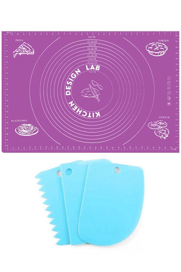 Set of 2 Purple 45x65 Cm Silicone Dough Rolling Mat and Dough Shaping Set of 3