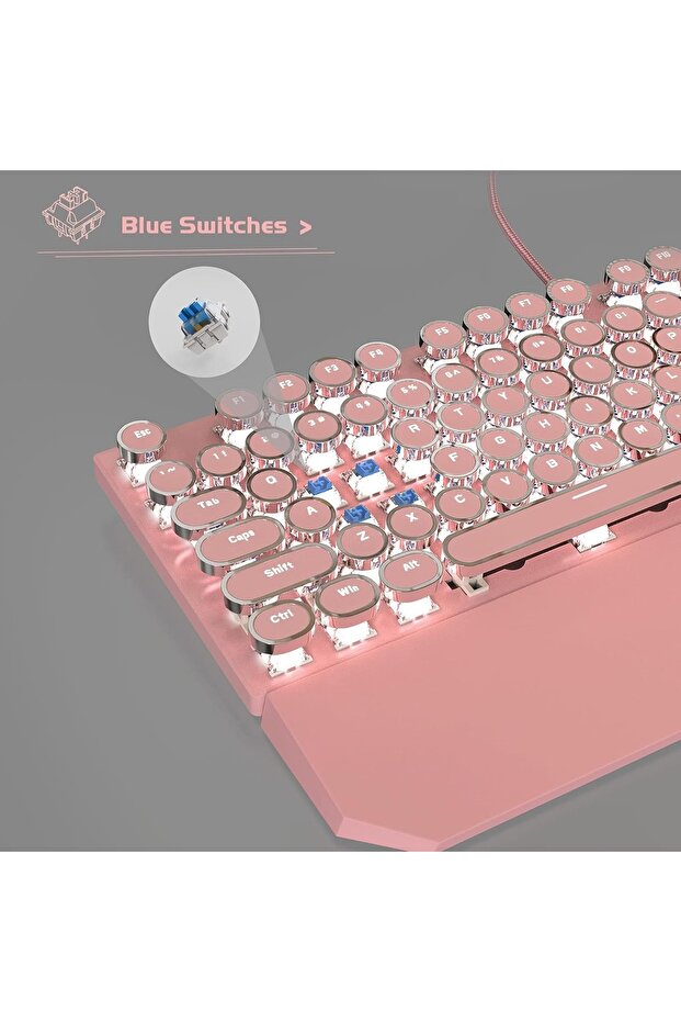 Mechanical Gaming Keyboard, LED lighting, 104 low key keys, wired and Removable Magnetic Wrist Rest - 2