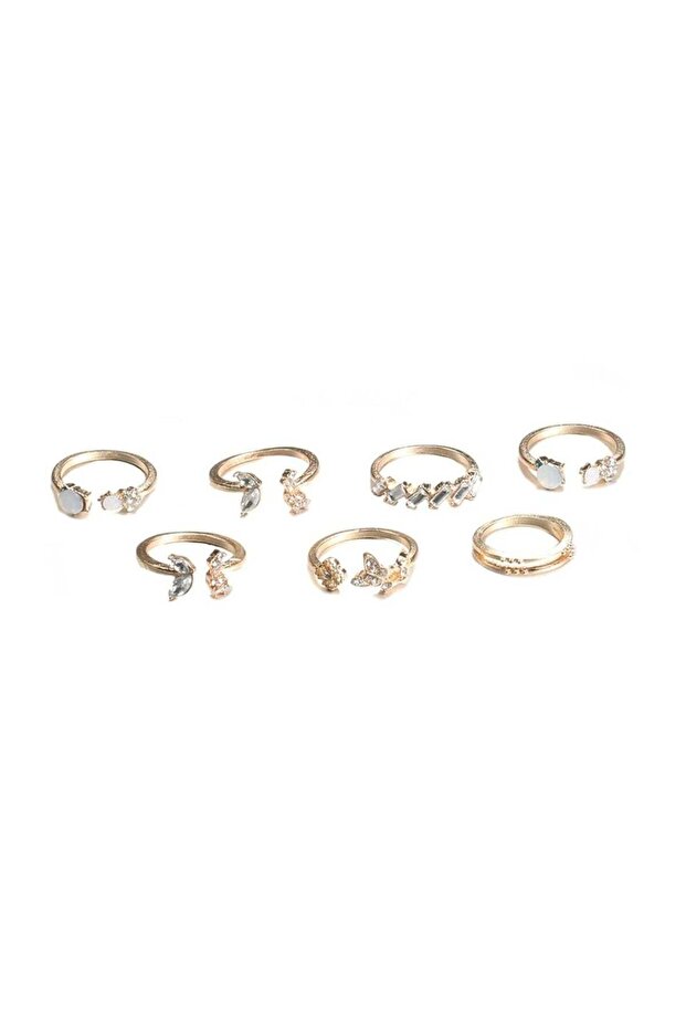 7-Piece Adjustable Gold Tone Color Ring Set for Women & Girls