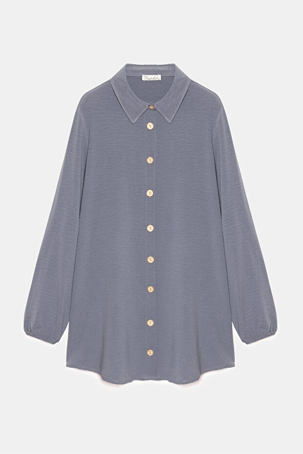 Anthracite Women's Shirt Collar Wooden Buttoned Collage Elastic Aerobin Woven Tunic - Regular Fit