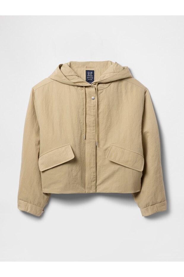 Kadın Bej Kapüşonlu Crop Ceket - 3