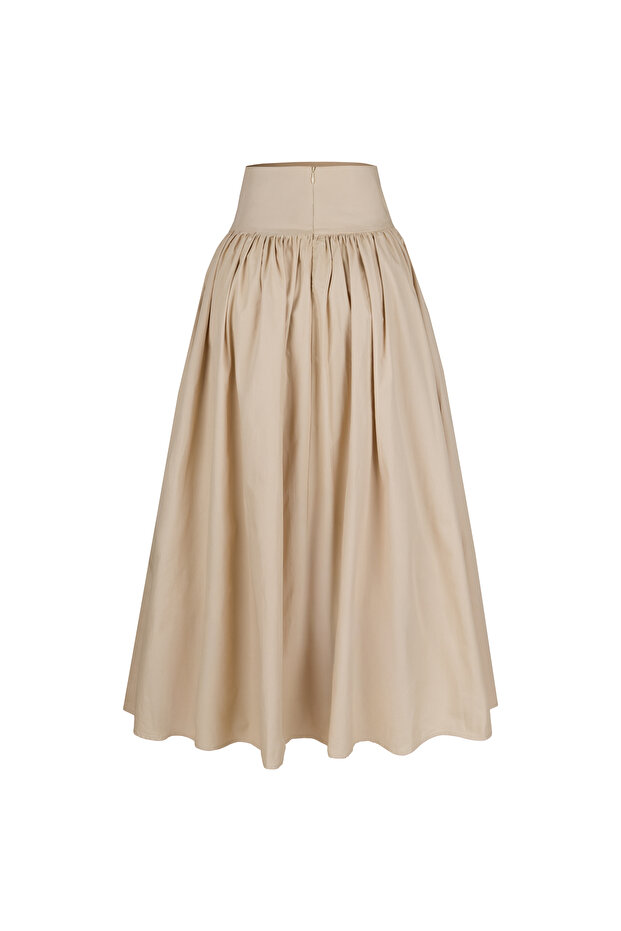 Poplin Yüksek Bel Midi Etek - 4