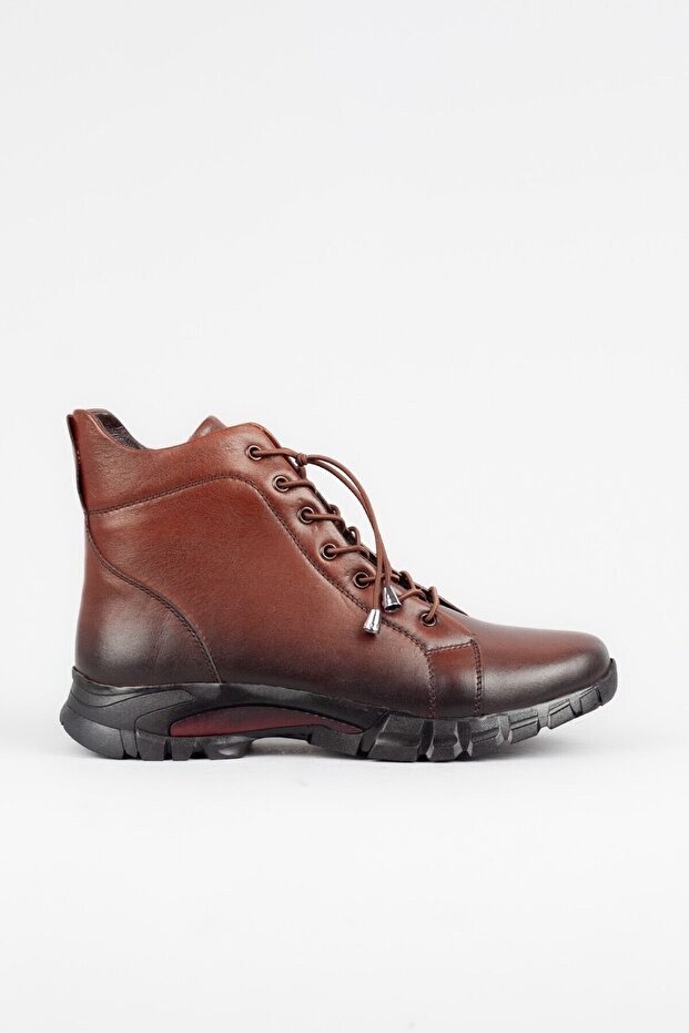 Kadın Hakiki Deri Bağcıklı ve Fermuarlı Ekstra Yumuşak Taba Bot - 2