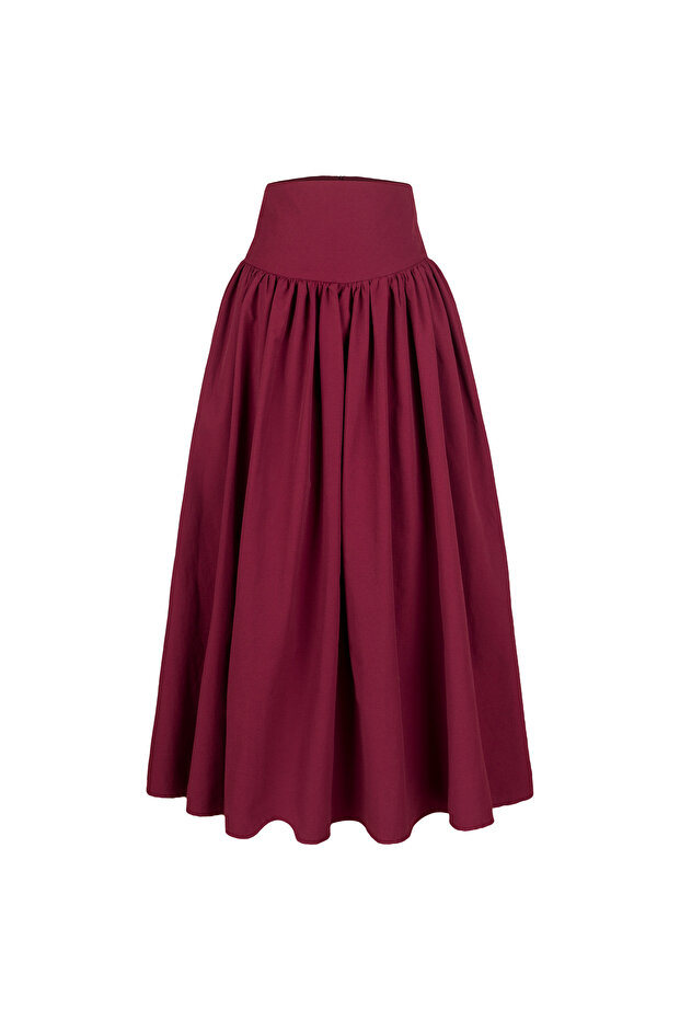 Poplin Yüksek Bel Midi Etek - 3