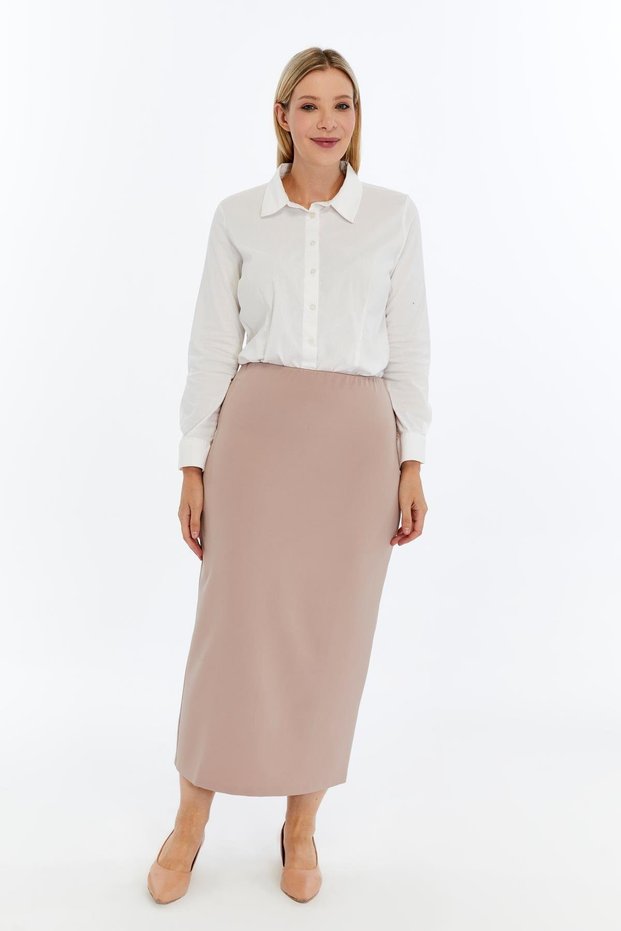 Apsen Women's Naçiçeği Seasonal Office Skirt with Elastic Waist and Slit Detail 1903-90