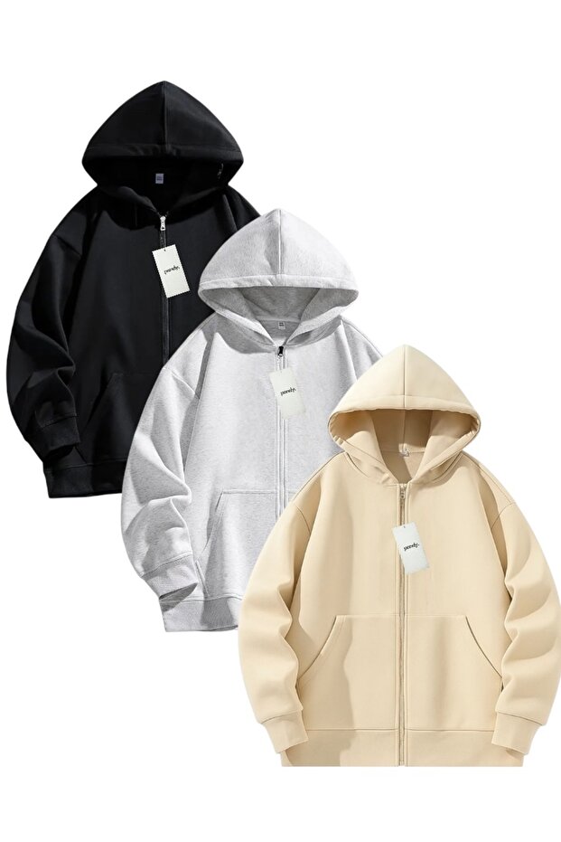 3dílné kapsy na zip, 2 vlákna, oversize unisex mikina/cardigan na zip - 1