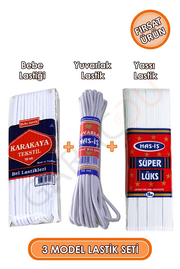 Toplam 30 Metre Bel Paça Etek Lastik Seti 10 Mt Bebe 10 Mt Yuvarlak 10 Mt Yassı Bel Paça Lastiği - 2