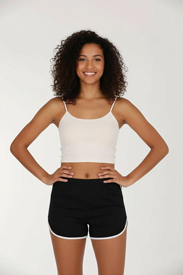 Yırtmaçlı Siyah Mini Şort Tekli -SORT6000 - 1