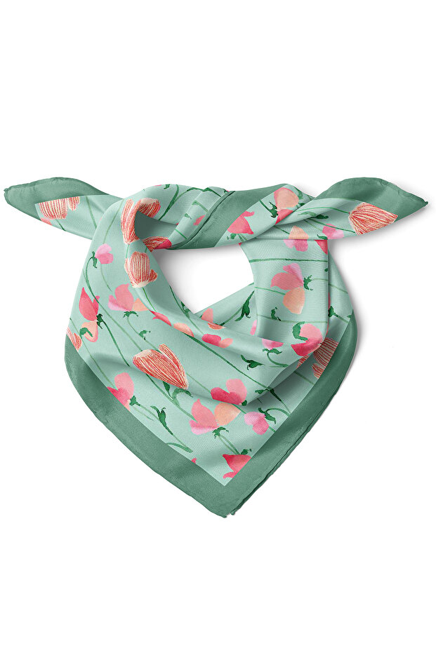 Elegant Tulips and Flower Vines Pattern Scarf Bandana 50X50 cm