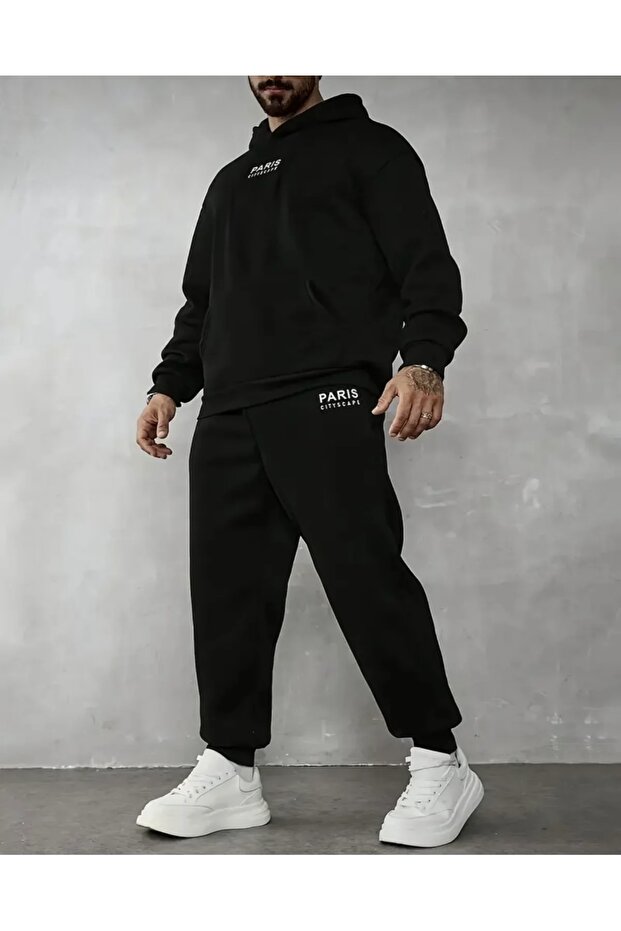Paris Cityscape Printed Unisex Men/Women Hooded Oversize Bottom/Up Tracksuit Set