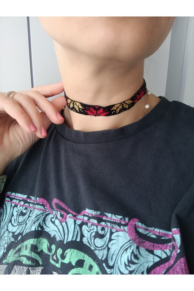 Necklace Choker Choker Necklace Handmade Black Red Gold Women's Necklace