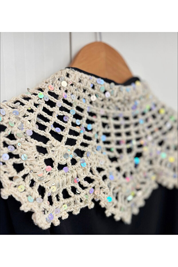 خيط حياكة / خيط تريكو 100% قطن بلون كريمي 3+6 فضي مع رقائق فضية كبيرة 50 جرام × 2 = 100 جرام - 4