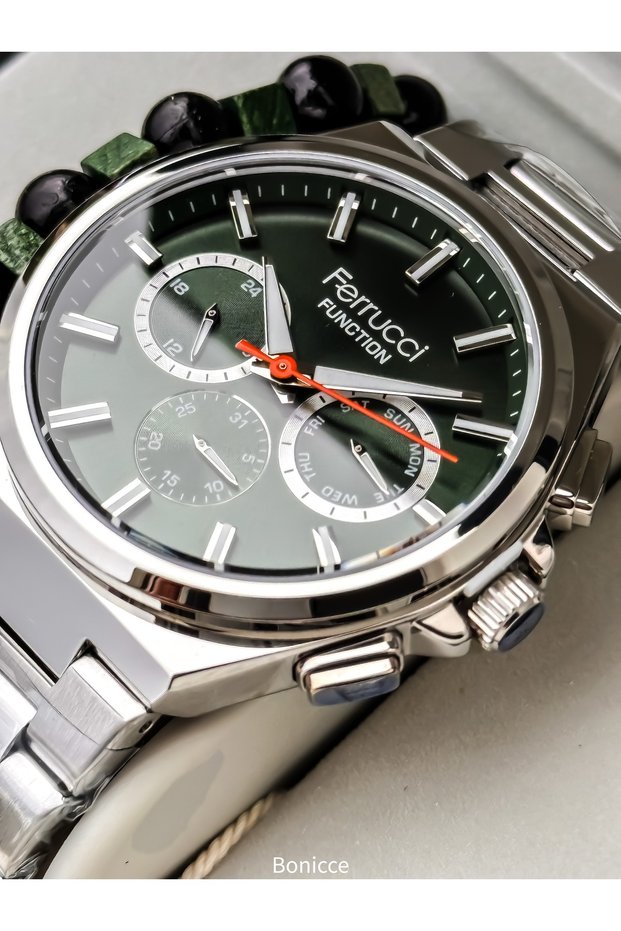 Function (Functions Active) Silver Green Color Steel Cord Design Men's Wristwatch Bracelet