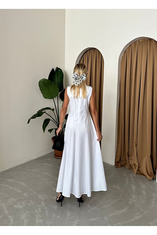 Kék ujjatlan hercegnő modell hosszú ruha - 8