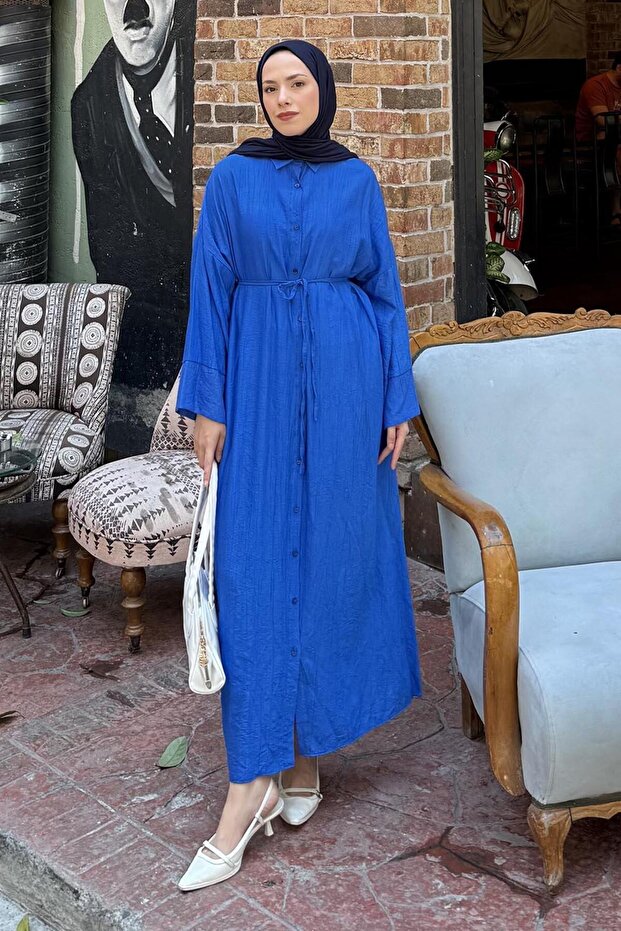 Pat Detailed Dress Cobalt Blue