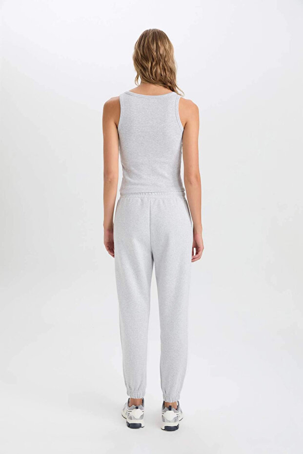 Kalın Jogger Eşofman Altı Beli Paçası Lastikli Bağcıklı Basic Düz Cepli W1505AZ23WN - 6