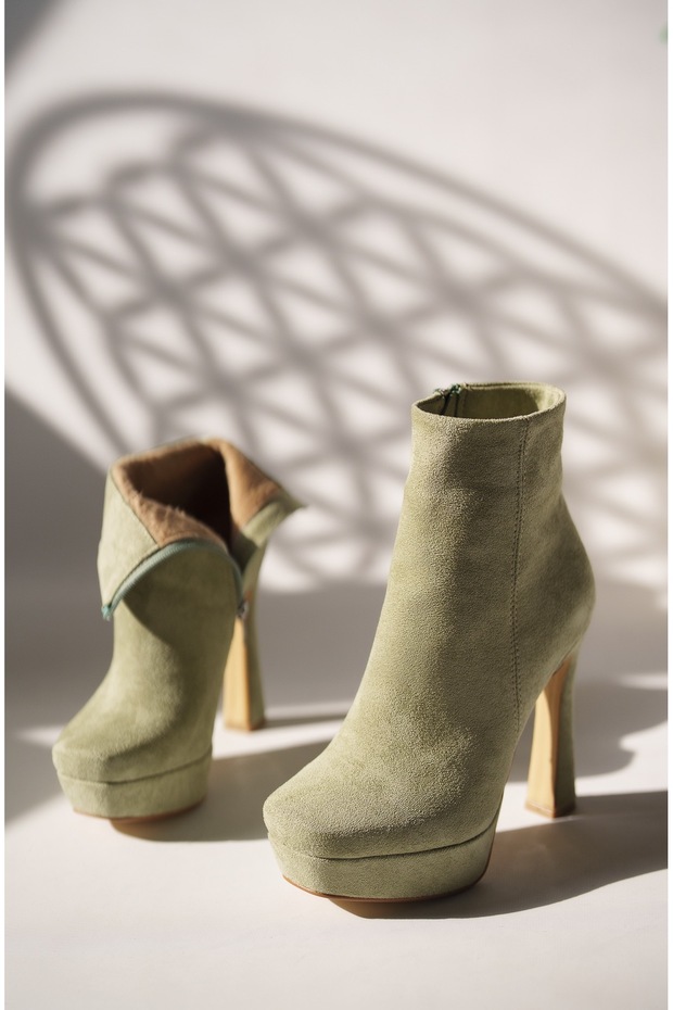 Yeşil Süet Yüksek Platform Topuklu Bot - 3