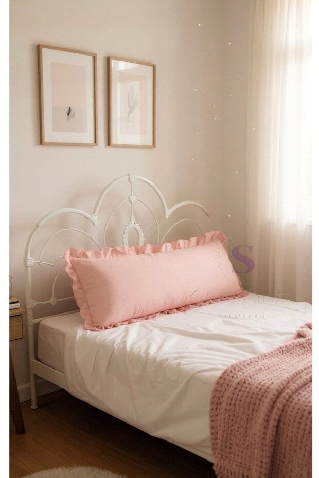 Ruffled Vintage Buldan Linen Pink Scandinavian Long 40X100 Throw Pillow (Filled)