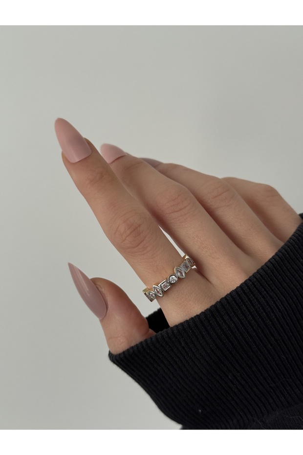 Zircon Stone Tamtur Non-Tarnish Steel Gold Detail Ring