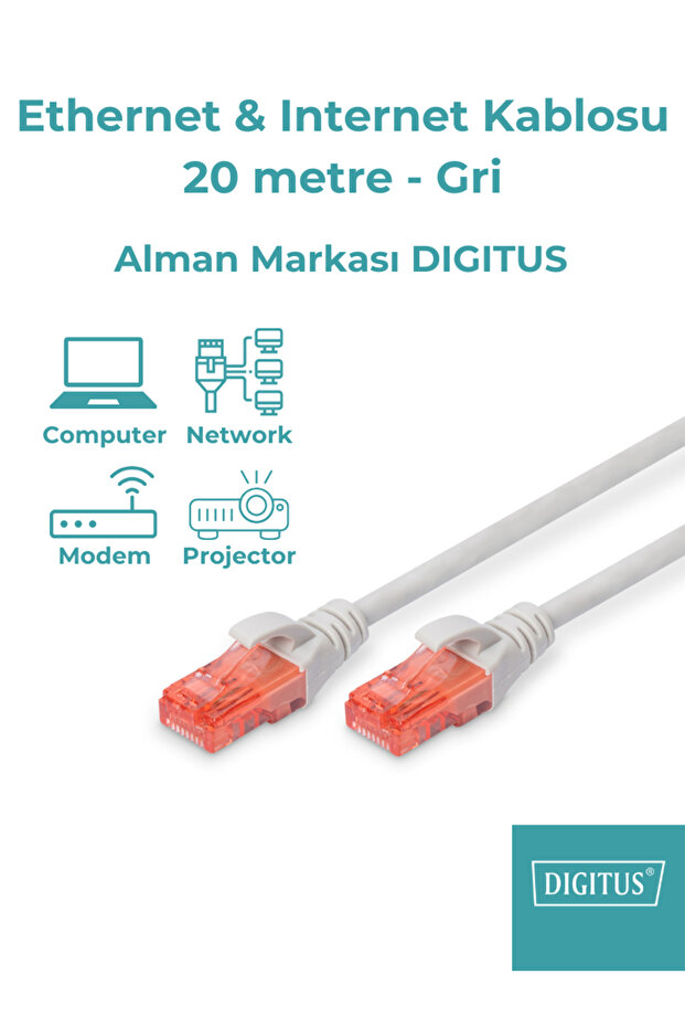 Ethernet & Internet Kablosu - Cat6 Gri (20 metre) - 1