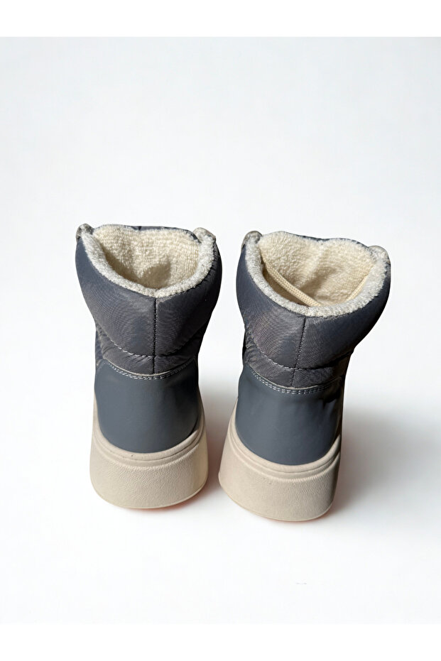 Gri Deri Tekstil Kadın Sneaker Bot - 4