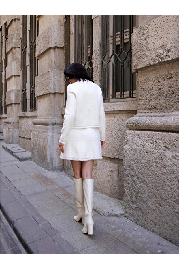 Simli Pileli Etek Vanilya - 2