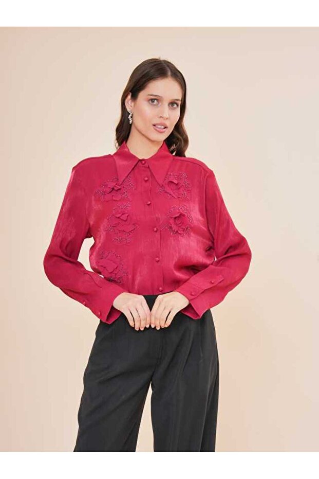 Çiçek Nakışlı Gömlek 50425 - 3