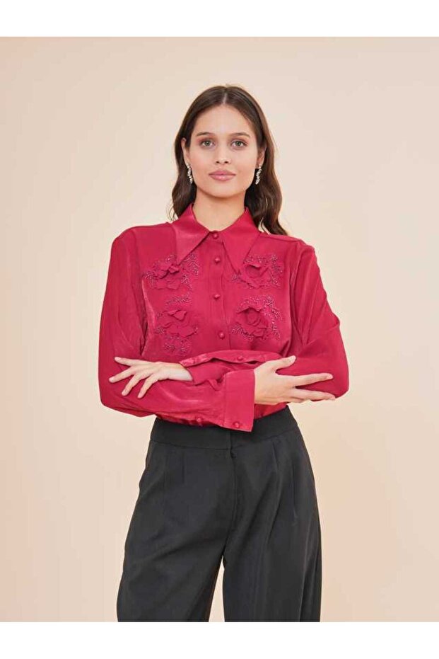 Çiçek Nakışlı Gömlek 50425 - 2