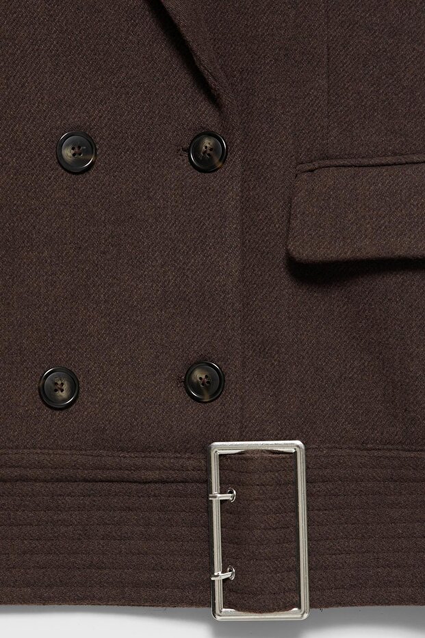 Kısa kuşaklı kaşe kaban - 9