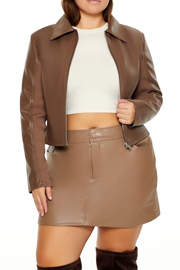 Plus Size Suni Deri Ceket - 2