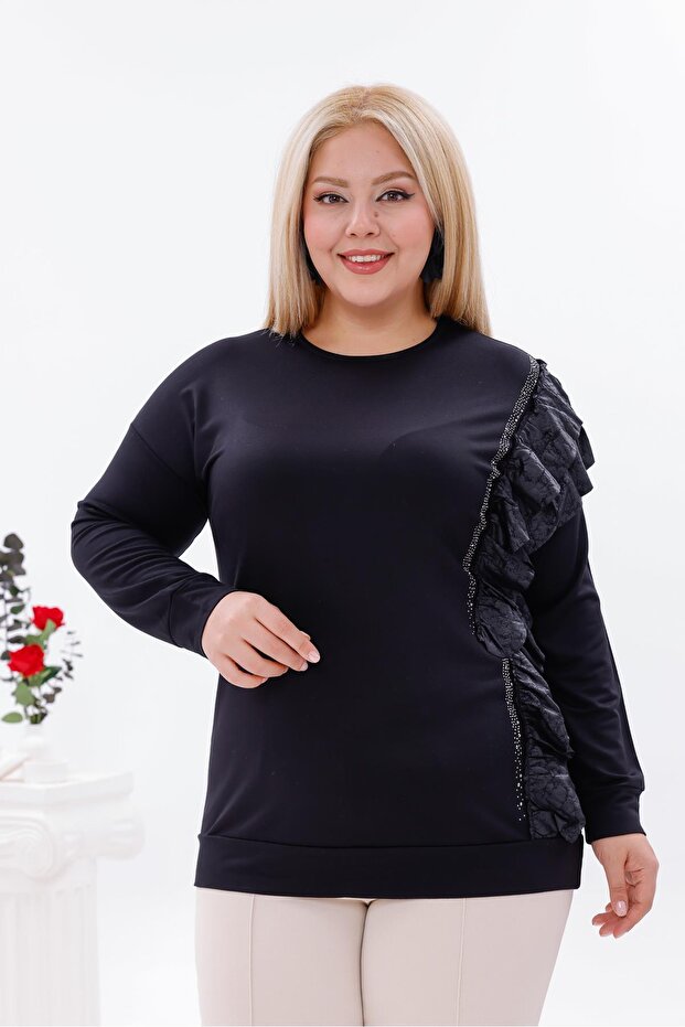 بلوزة كبيرة الحجم ذات كشكشة على الجانب - 4