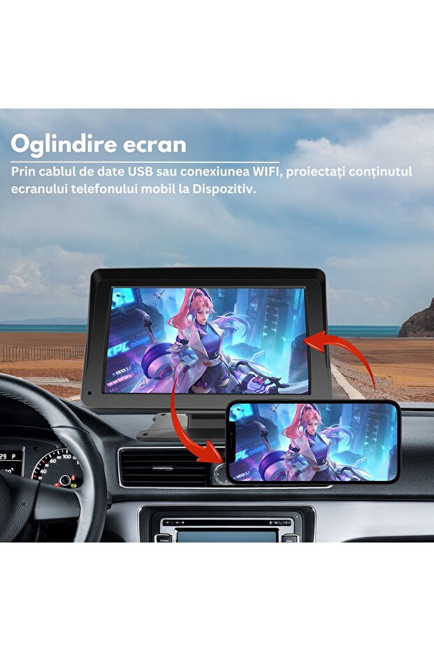 Navigatie Auto GPS Portabila Wireless Carplay & Android MaxTech®, 3in1, Ecran tactil de 7" - 9