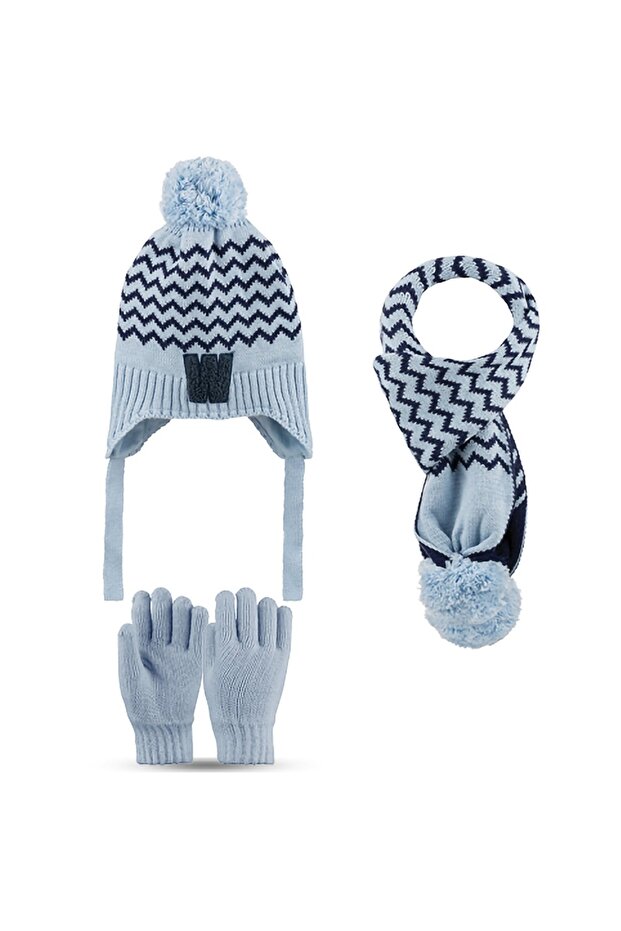 4-8 Years Old Boy Scarf Beret Glove 3 Piece Set