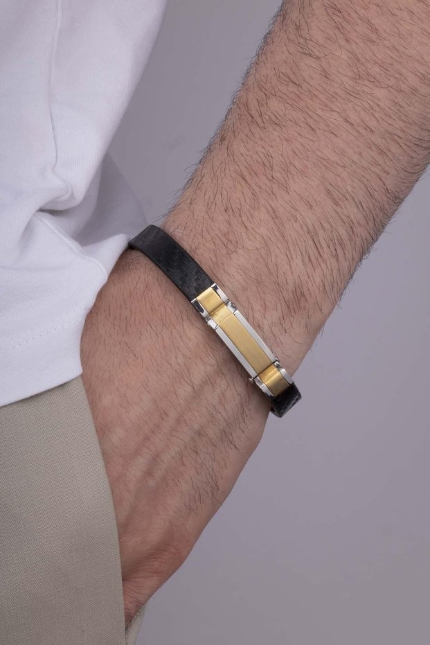 Double Color Men's Leather Bracelet with Steel Apparatus