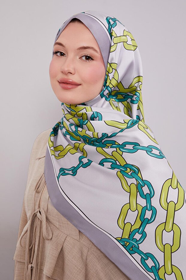 شال من نسيج التويل بسلسلة فضية - 1