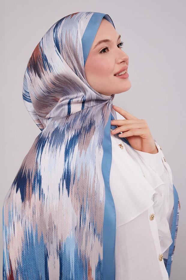 Kot Mavi Alacalı Desen Twill Şal - 1