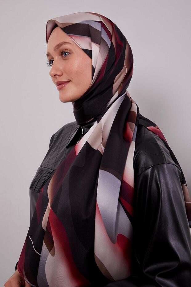 Burgundy Abstract Pattern Twill Shawl