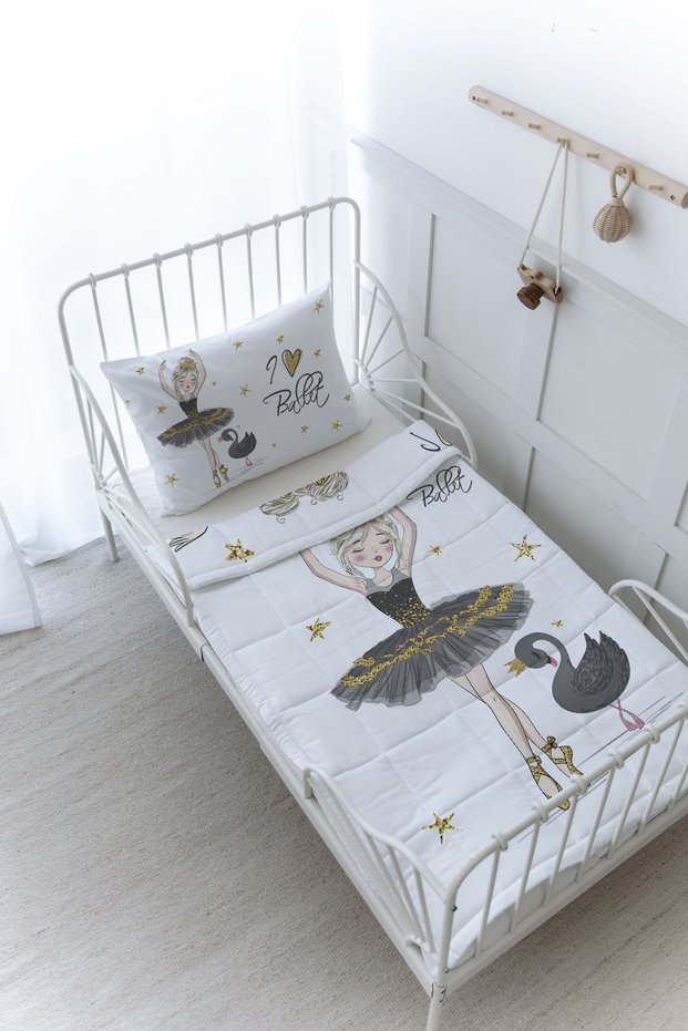 Organic Printed Montessori (100X200) Quilt Set - for Baby Series - Black Swan Ballerina