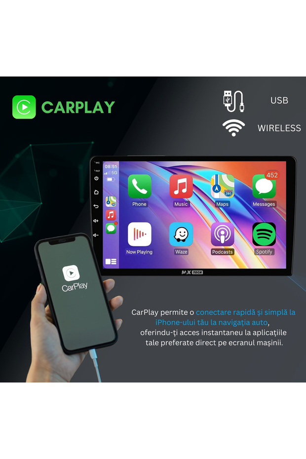 MP5 Player universal Android auto & Carplay 1 Din, MaxTech®, display HD de 9 inch, Camera marsarier - 6