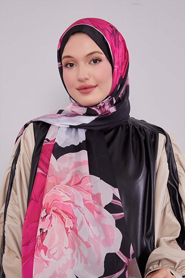 Gül Lotus Desen Hint İpeği Şal - 3