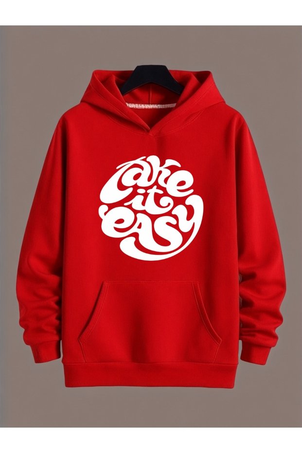 Unisex Take It Easy Colorful Custom Printed Cotton Oversize Hooded Sweatshirt