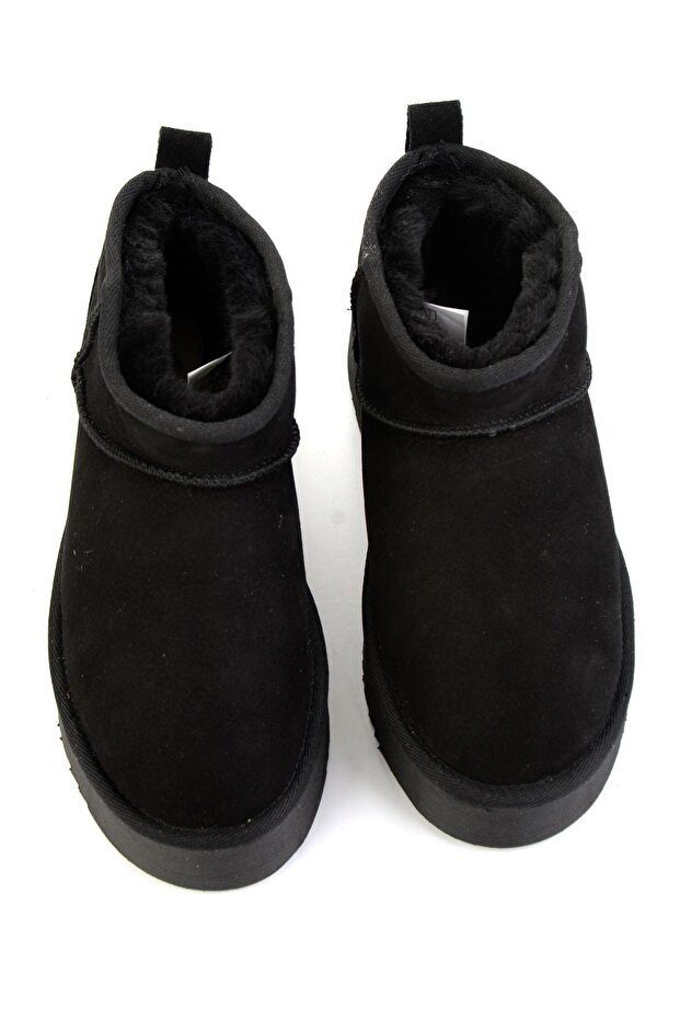 Siyah Hakiki Deri Kadın Bot & Bootie K02502020702 - 4