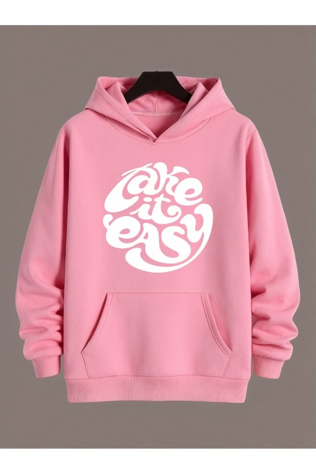 Unisex Take It Easy Colorful Custom Printed Cotton Oversize Hooded Sweatshirt