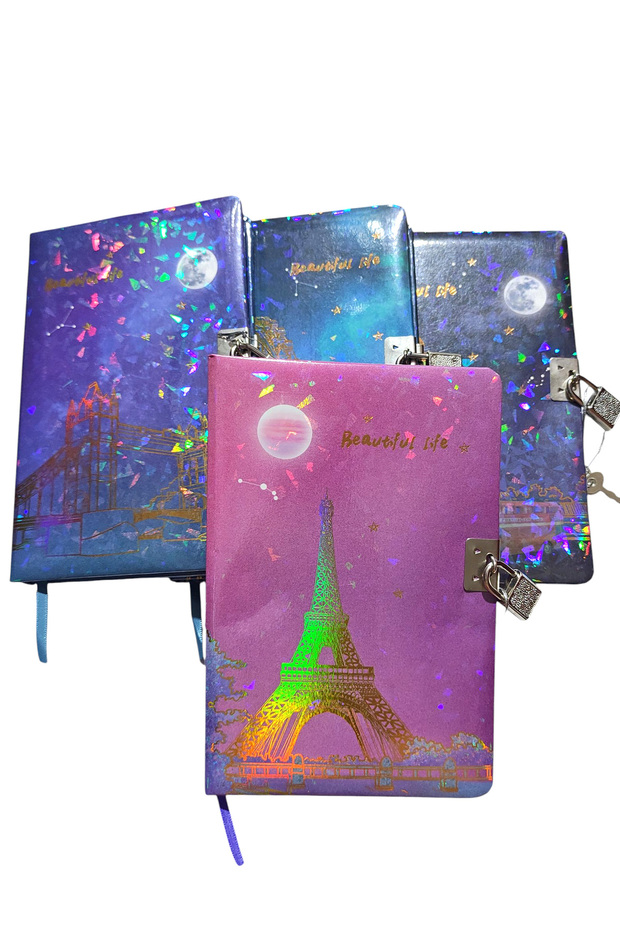 دفتر تذكاري لليالي النجمية (يوميات) دفتر ملاحظات مع قفل 80 ورقة - باريس ايفل - 4