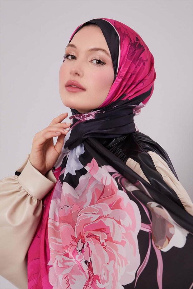 Gül Lotus Desen Hint İpeği Şal - 1