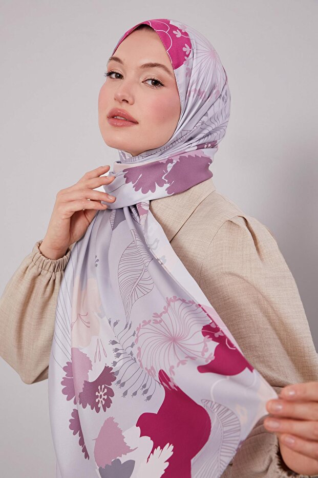 Gray Floral Pattern Twill Shawl - 2
