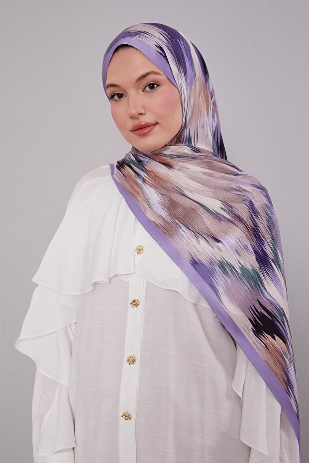 Lilac Variegated Pattern Twill Shawl - 3