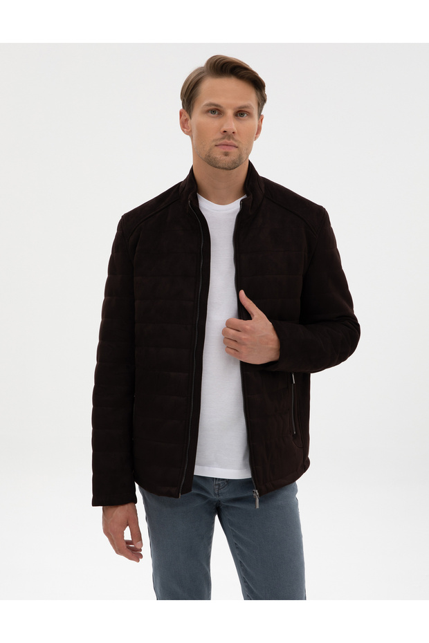 Dark Brown Faux Leather Jacket 50318154-Vr084